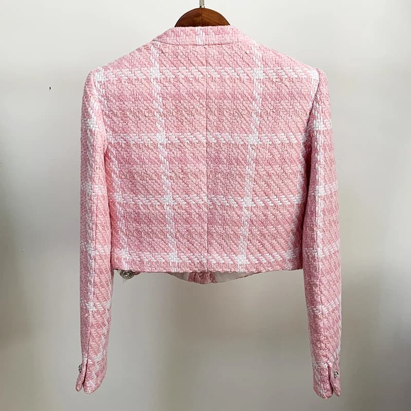 HIGH STREET Nouveauté 2026 Veste courte de créateur pour femme, style doux, avec boutons diamantés, 