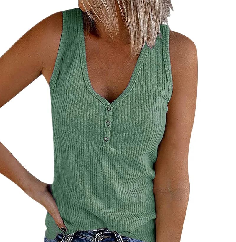 T-shirt col en V pour femme, estival et sexy, estival et décontracté, avec boutons, couleur unie
