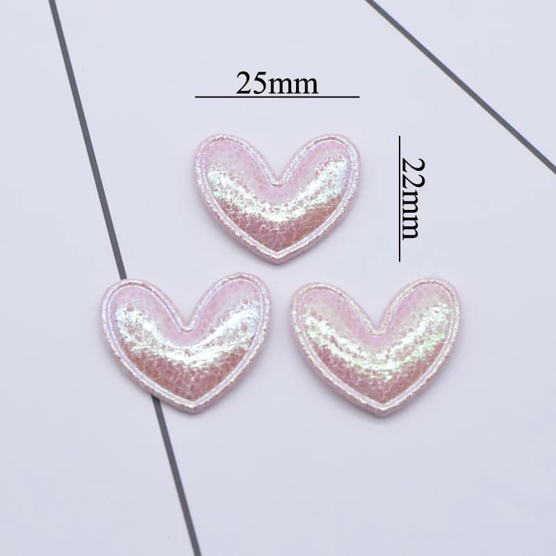 100 pièces de patchs en cuir brillant rembourrés en forme de cœur de 25*22mm, appliques pour vêtemen