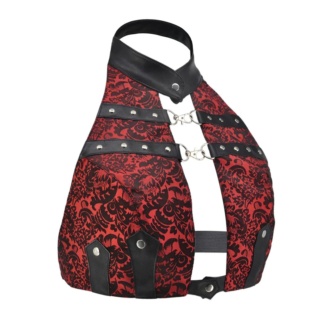Haut gothique en Brocade et cuir noir pour femmes, vêtements Vintage, accessoires, Punk Rock, dos nu