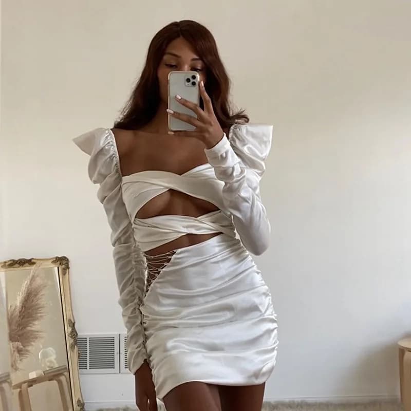 Cryptographique diamant froncé pansement à lacets évider Sexy femmes robe moulante Club robes de soi