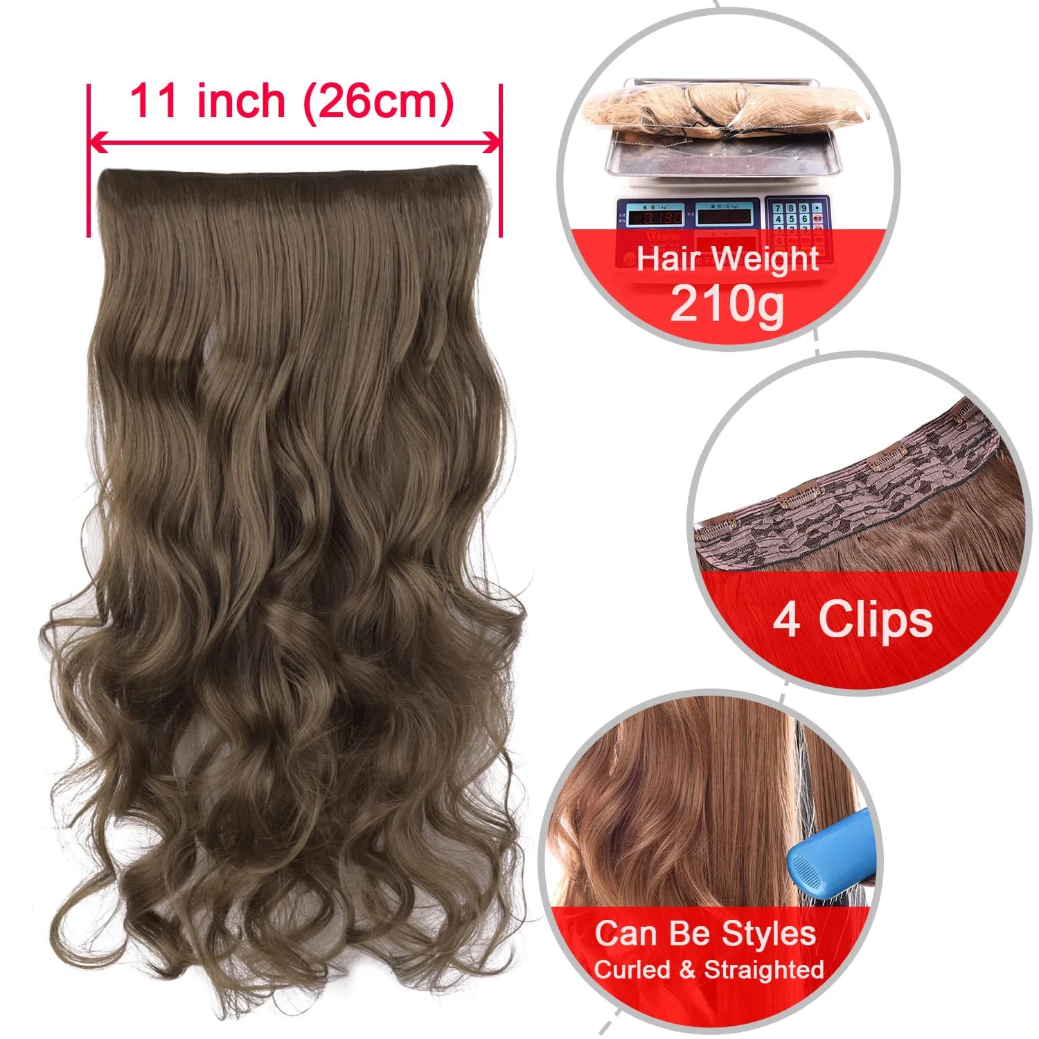 DinDong Clips dans les extensions de cheveux 32 pouces synthétiques ondulés 210G Premium cheveux rés