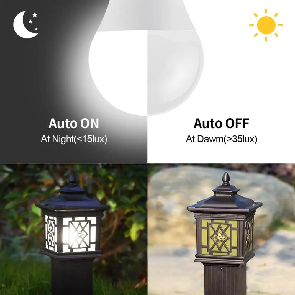 Ampoule LED E27 du crépuscule à l'aube, 15W, avec capteur de lumière, lampe intelligente, interrupte