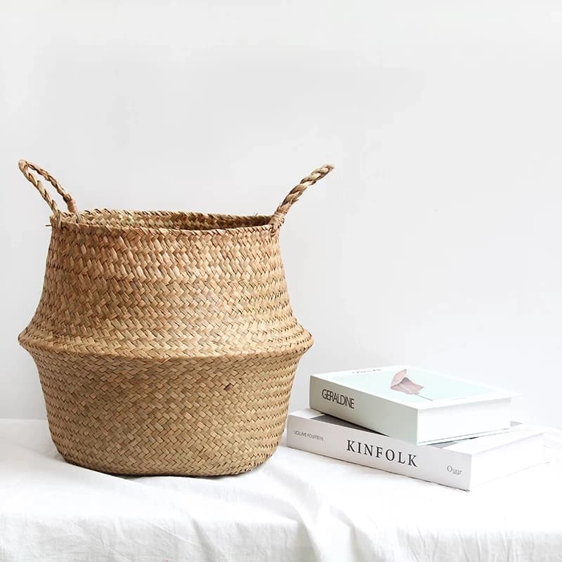 Mir de rangement tissé en jonc de mer WUNICEF, pot de fleurs de plantation pliable, panier à linge d