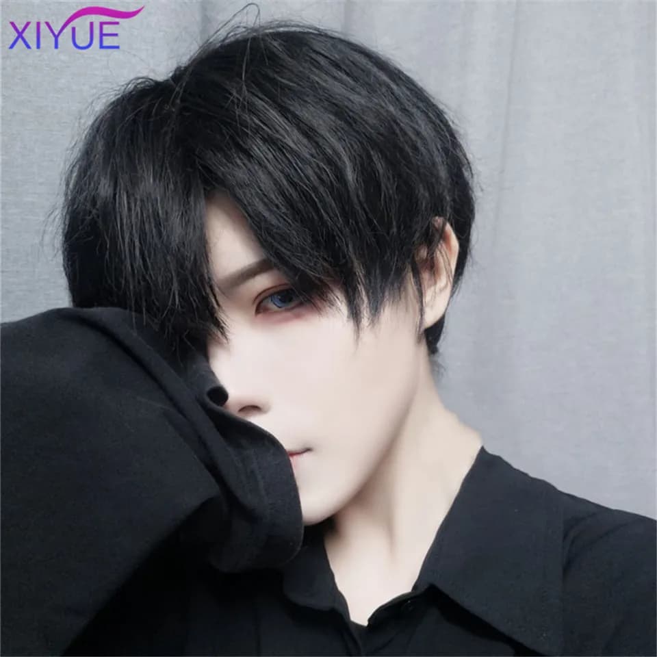 Perruque synthétique courte respirante pour hommes, perruque marron courte et lisse pour Cosplay, pe