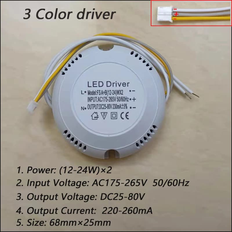 Alimentation électrique de plafond LED, pilote de courant 240mA 12-24W/24-40W SMD PCB, 3 couleurs, 3