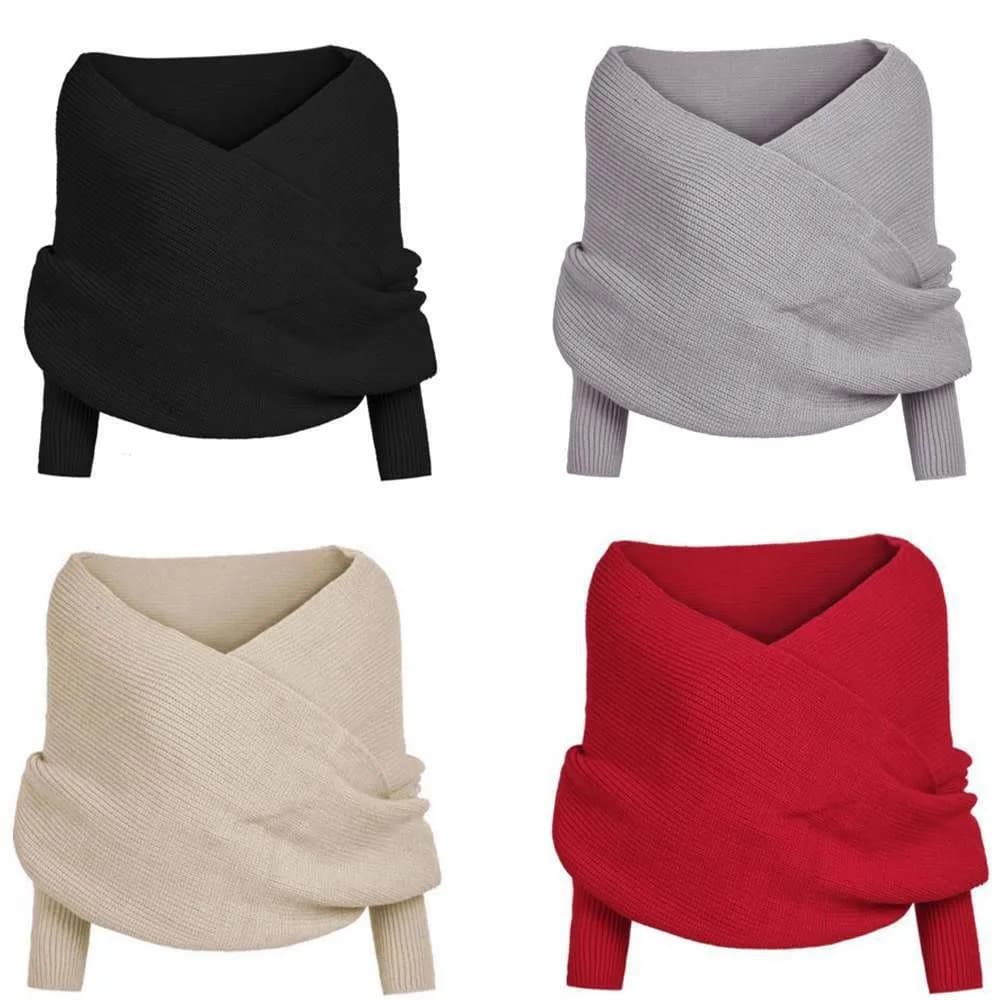 Pulls ronds à col en V pour femmes, écharpe sexy, châles à manches longues, écharpes chaudes pour fe