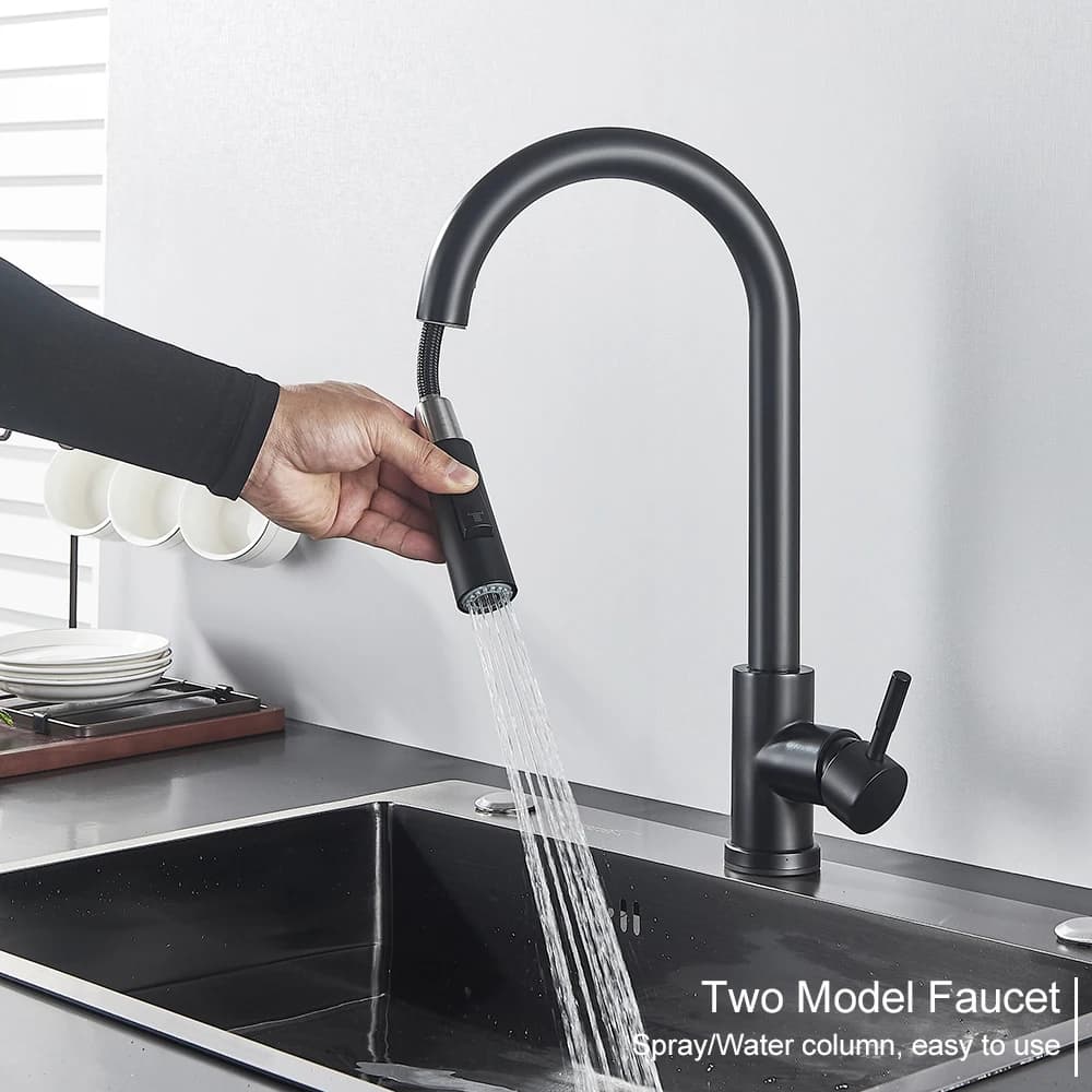Robinet de cuisine noir à deux fonctions, mélangeur extractible à poignée unique, robinets d'eau cha