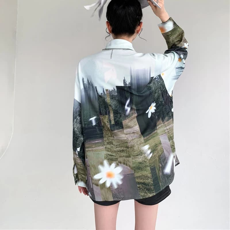 Chemisiers surdimensionnés à manches longues pour femmes, chemises imprimées à l'huile, Streetwear p