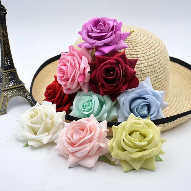 Têtes de roses artificielles en tissu de soie, 8CM, pour fête de mariage, décoration de la maison, c
