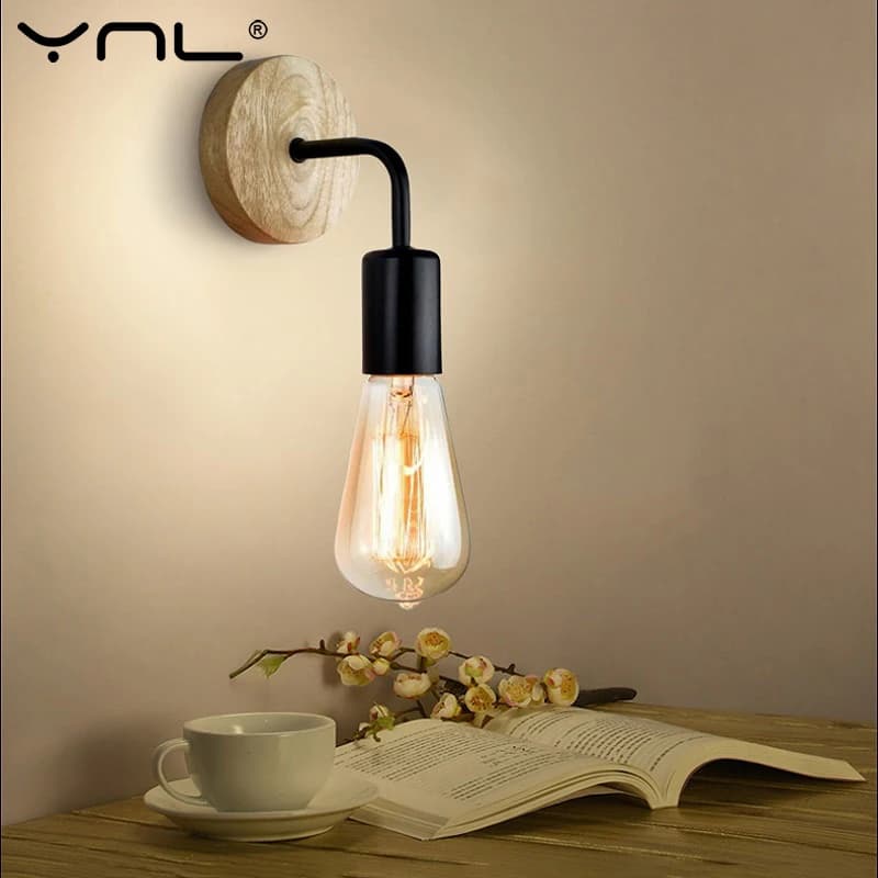 Applique murale en bois Vintage applique murale luminaire E27 110V 220V lampe de chevet rétro décor 