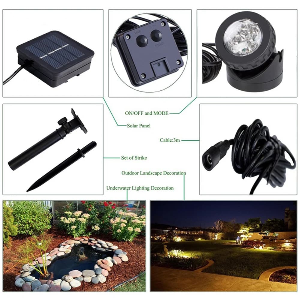 Lampes solaires imperméables, décoration de piscine Submersible pour jardin extérieur, lampe de pays