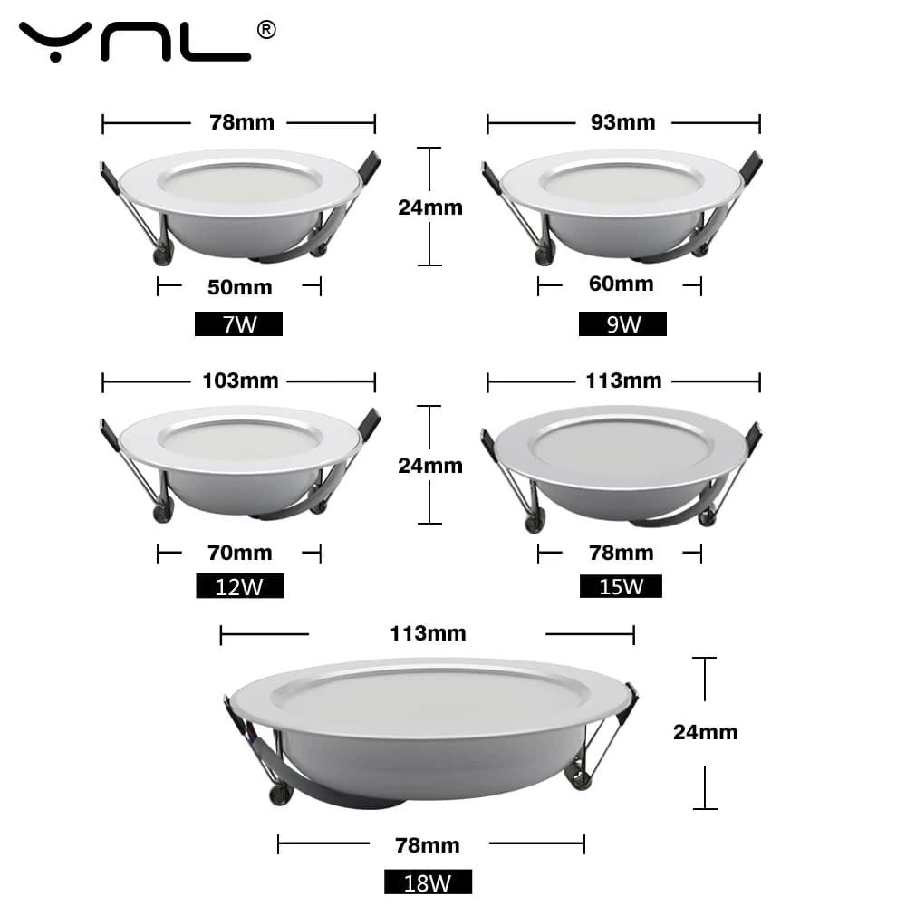 7W 9W 12W 15W 18W Spot LED Downlight AC 220V 240V étanche blanc chaud blanc froid cuisine ronde lamp