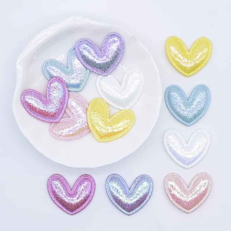 100 pièces de patchs en cuir brillant rembourrés en forme de cœur de 25*22mm, appliques pour vêtemen