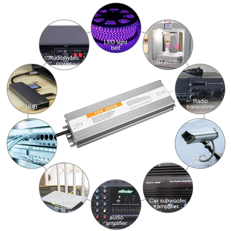 Transformateur d'éclairage étanche AC 220V à DC 12 V 24V adaptateur d'alimentation pour pilote LED 1