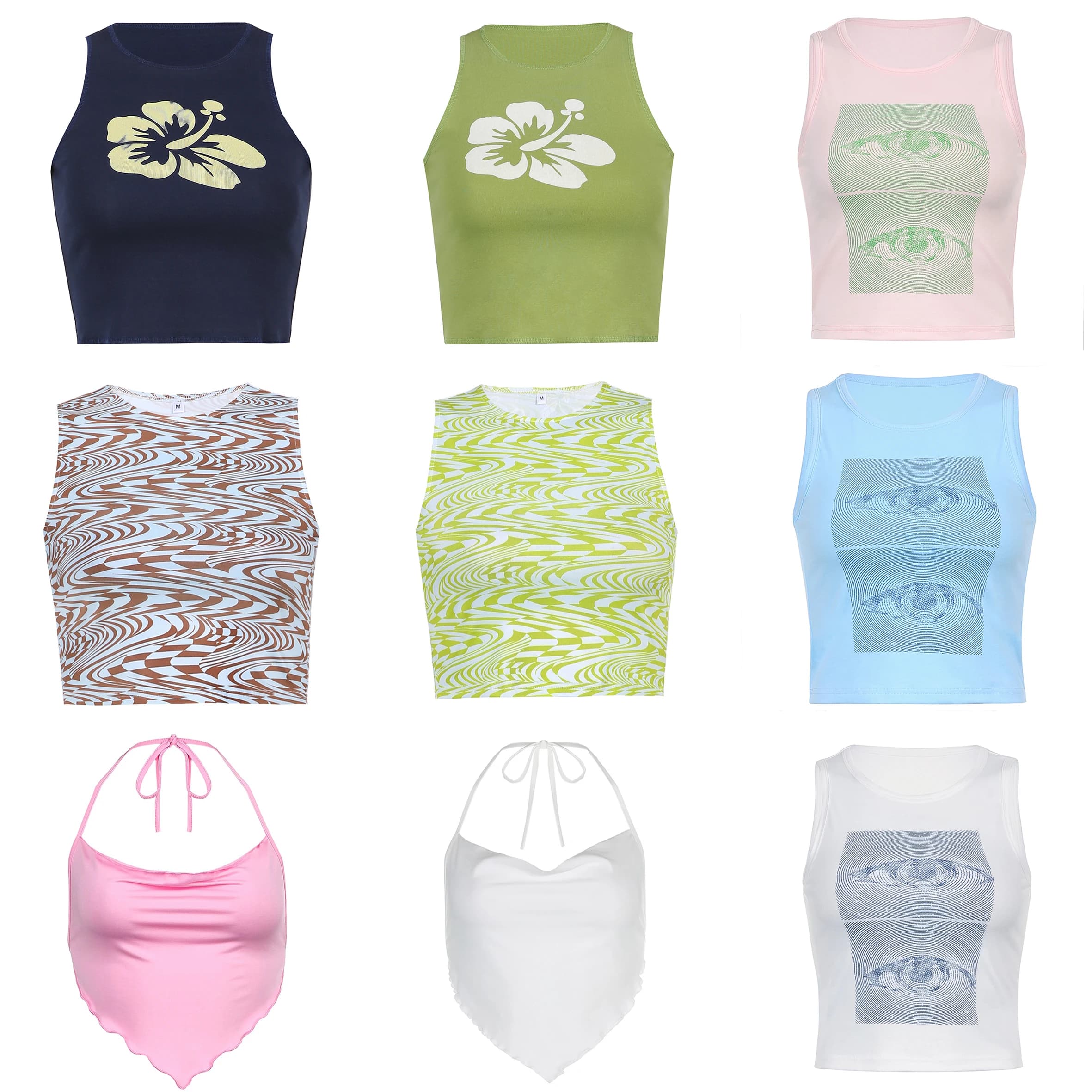 Haut court à bretelles vintage pour femmes, caraco dos nu des années 90, t-shirts Y2K, camisole de f
