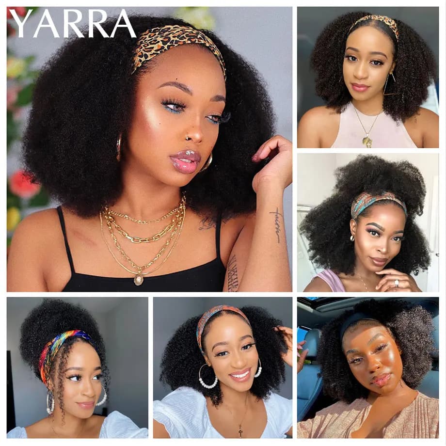 YARRA – perruque brésilienne Remy 100% naturelle, cheveux crépus bouclés, bandeau, densité 180%, ent