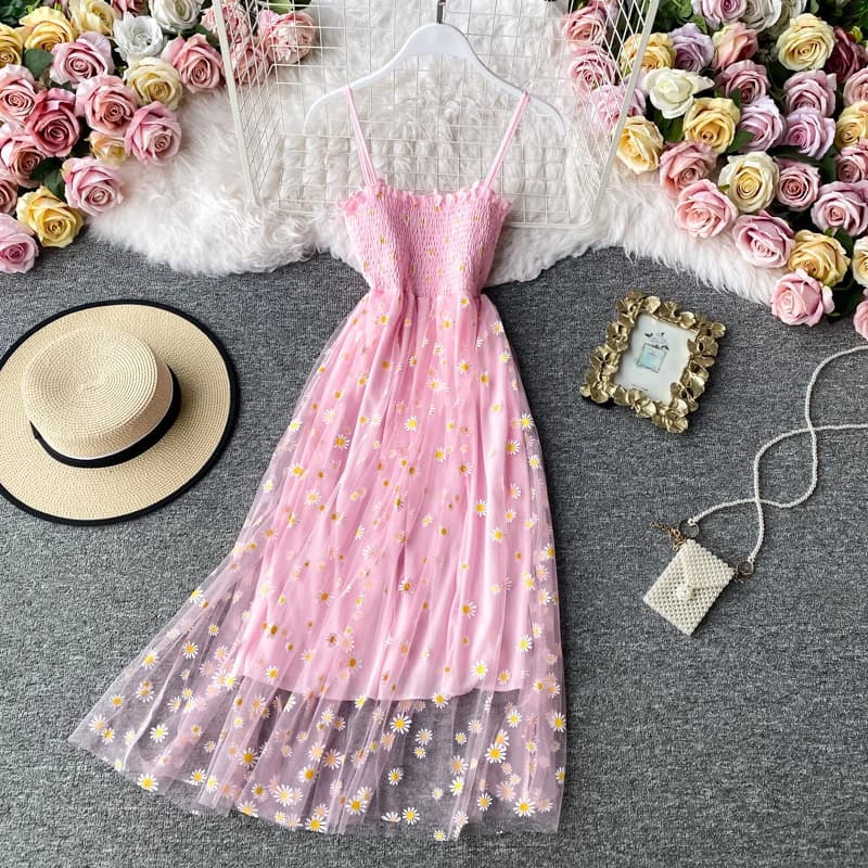 JMPRS-Robe de plage en maille florale pour femme, vintage, élégante, sexy, soirée, soirée, coréen, k
