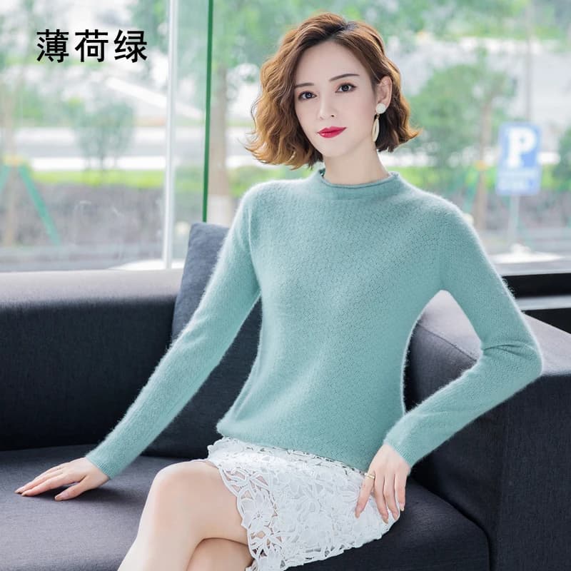 Pull en cachemire de vison pur pour femme, col rond, court, ample, tricot, chemise à manches longues