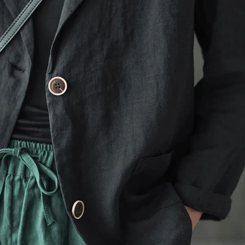 Blazer décontracté en coton et lin pour femmes, vestes fines pour dames, style vintage, solide, docu