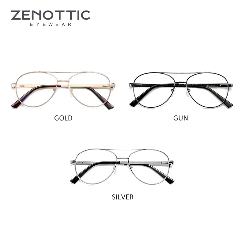ZENOTTIC-Monture de lunettes d'ordinateur pilote, lunettes optiques en métal, anti-lumière bleue, co