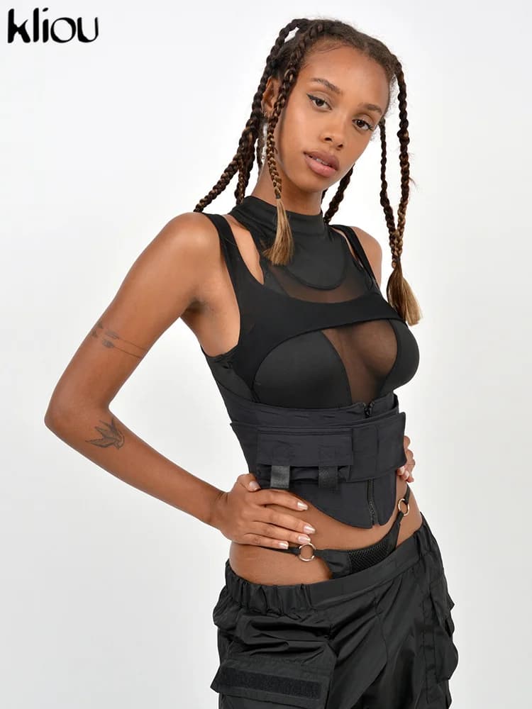 Kliou-Short de Motard pour Femme, Haut Hipster Y2K, Forme Irrégulière, Couture en Maille, Style High