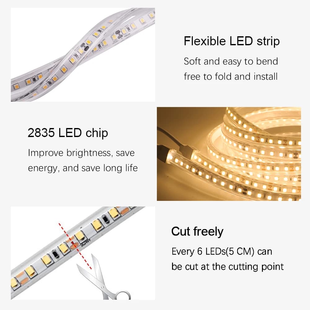 Bande lumineuse LED étanche IP67, 12V 24V, 2835, 120 diodes/m, ruban Flexible, corde lumineuse, blan