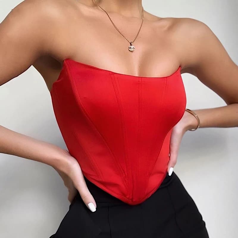 FibrOff-Corset sexy en velours pour femme, sous-vêtement féminin, bustier dos nu, couleur unie