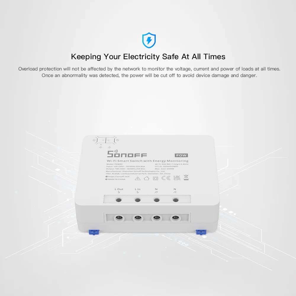 SONOFF-Commutateur intelligent POW R3, mesure de puissance 25A, WiFi, protection contre les surcharg