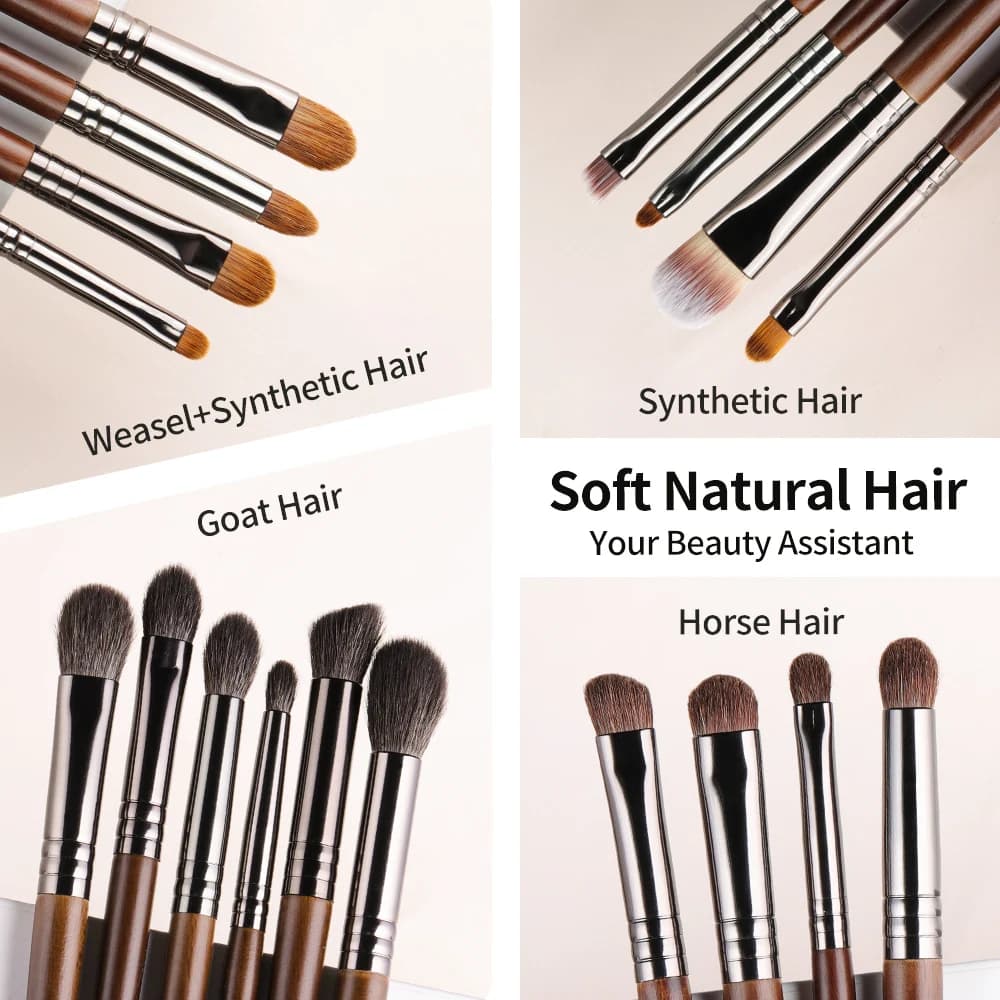 OVW – Kit de pinceaux de maquillage en poils de chèvre naturels, brosses de beauté cosmétiques, 15/2