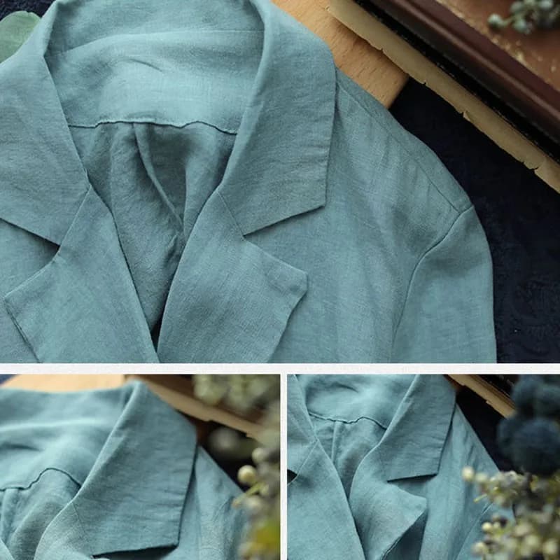Blazer décontracté en coton et lin pour femmes, vestes fines pour dames, style vintage, solide, docu