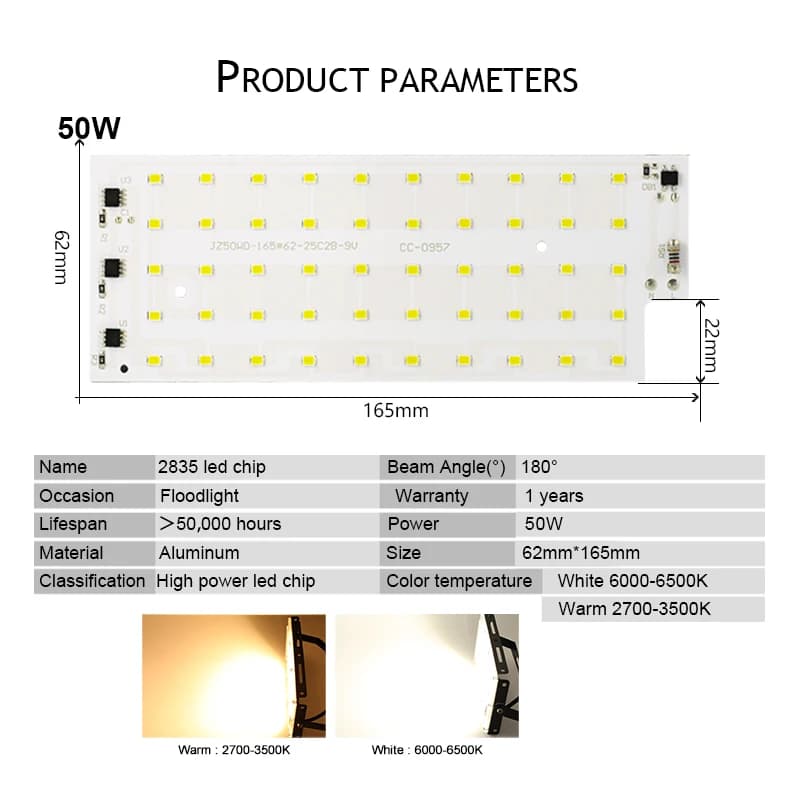 2 pcs/lot 50W LED puce projecteur ca 220V 240V SMD 2835 projecteur projecteur perles LED lampadaire 