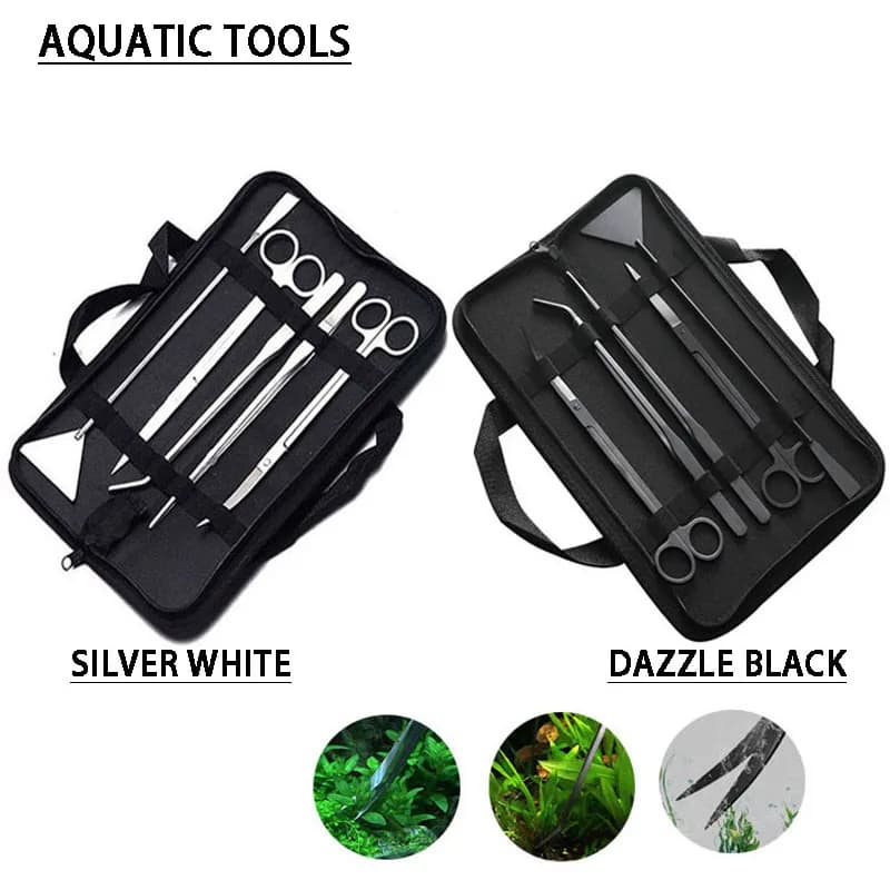 Ensemble de ciseaux et pincettes en acier inoxydable pour aquarium, outil de nettoyage d'aquarium, p