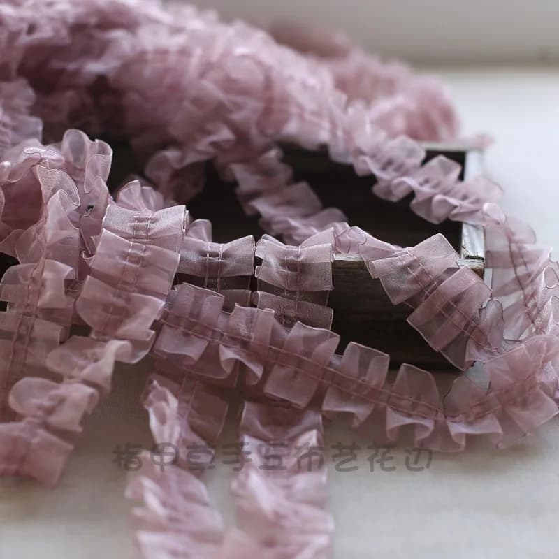Garnitures en dentelle plissée organza, 1 mètre 4cm, rose, blanc, bleu marine, tissu ruban applique 