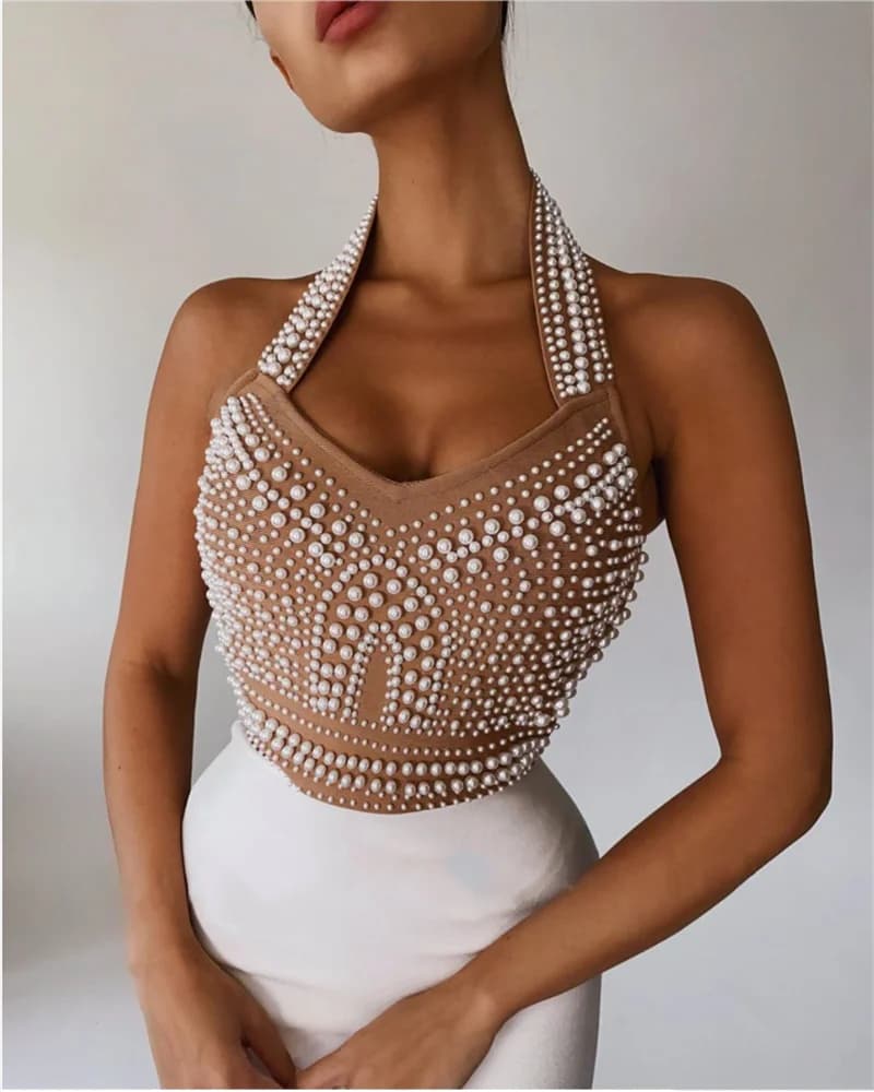 Robe de soirée de célébrité, haut de gamme, blanc, noir, Sexy, épaules dénudées, sans manches, perle