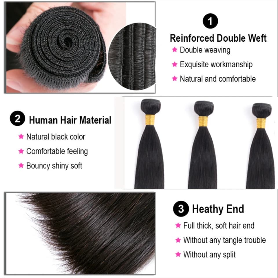28 30 32 pouces os droit Extensions de cheveux humains paquets brésiliens 100% vierge cheveux humain
