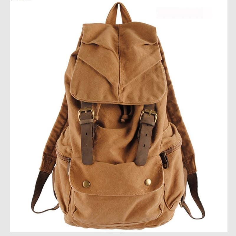 Sac à dos militaire en cuir vintage pour hommes et femmes, sac d'école en toile, sac à dos avec cord