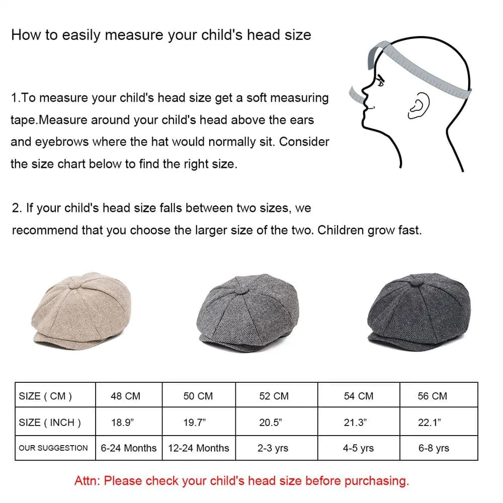 JANGOUL Casquette Baker Boy Petite Taille en Mélange de Laine, Casquettes Newsboy, Chapeau Plat à Ch
