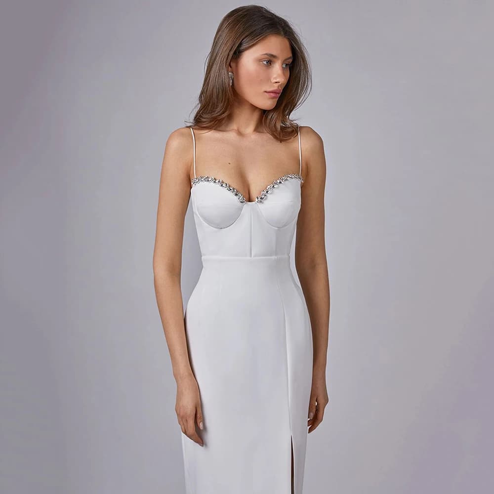 Robe à perles Spaghetti pour femmes, Sexy, sans manches, moulante, vêtements à bandes, robe de soiré