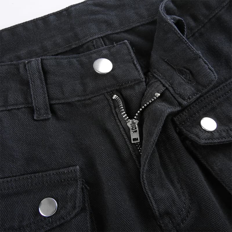 E-girl gothique noir Cargo pantalon Capri femmes taille basse jean pantalons longs Y2K Grunge Vintag