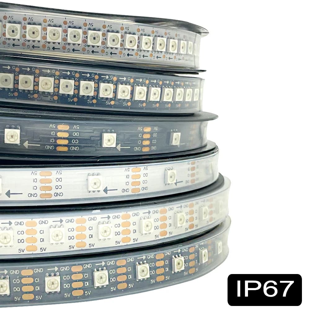 5 m/rouleau DC5V SMD APA102 SK9822 30/60/144 LED/m données et horloge adressable séparément bande de