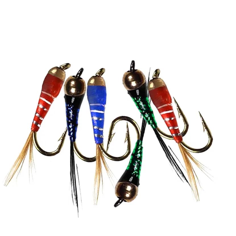 Leurre de pêche à la mouche sur glace, 5 pièces, tête de perle en laiton, paon Herl Buzzer, leurre J