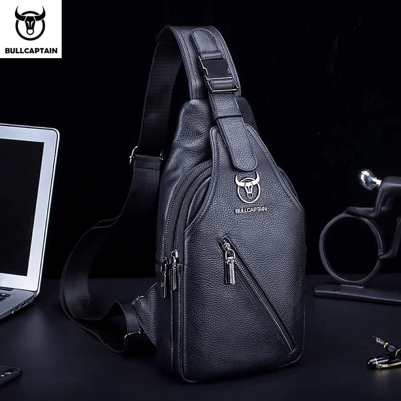 BULLCAPTAIN sac de poitrine en cuir pour hommes sac de rangement de voyage multifonction sac de mess