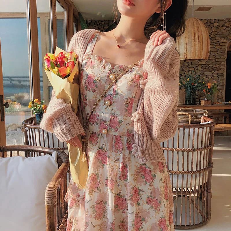 Robe mi-longue sans bretelles pour femmes, Vintage, imprimé Floral, Style français, tenue de soirée 