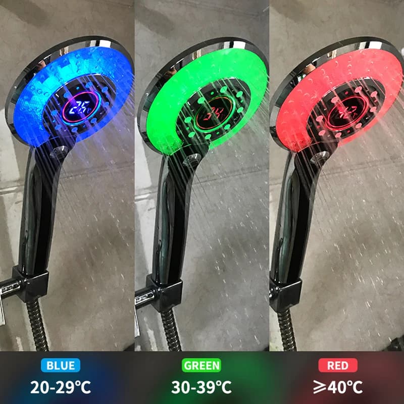 Pommeau de douche avec lumière LED, contrôle numérique de la température, 3 modes de pulvérisation, 