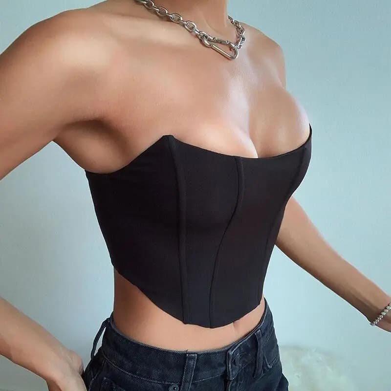 FibrOff-Corset sexy en velours pour femme, sous-vêtement féminin, bustier dos nu, couleur unie