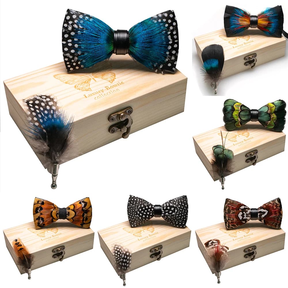 JEMYGINS Original nouveau Design nœud papillon plume naturelle exquise fait à la main hommes luxe no