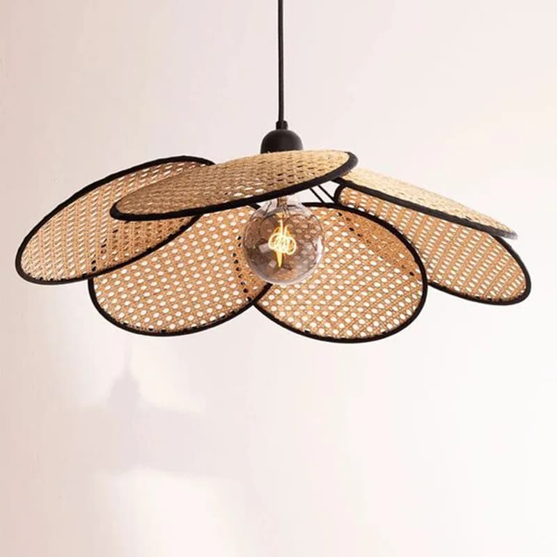 Lustre en rotin en osier, lampe à Suspension, canette de cuisine, lustre en bois de bambou e27, feui