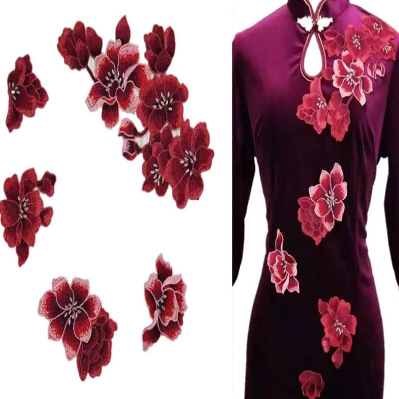 Patchs de broderie de fleurs de prunier rouge, autocollant en tissu pour vêtements, réparation de co