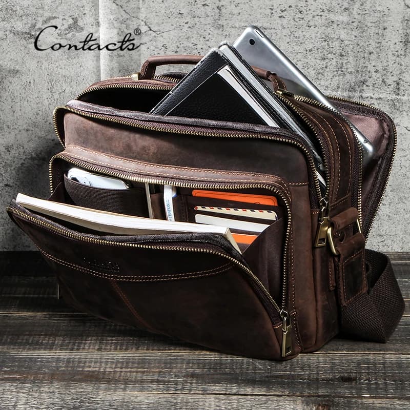 CONTACT'S-Sacs à bandoulière en cuir véritable pour hommes, sac messager décontracté pour hommes d'a
